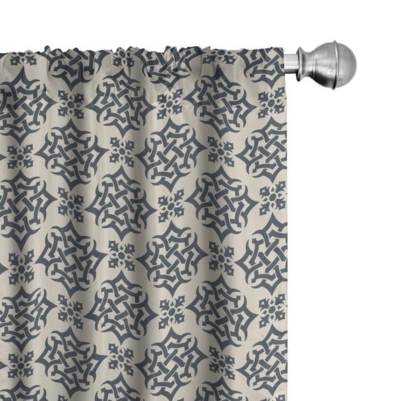 Ambesonne Oriental Curtains, Timeless Eastern Ornate, Pair of 28"x84", Slate Blue Beige