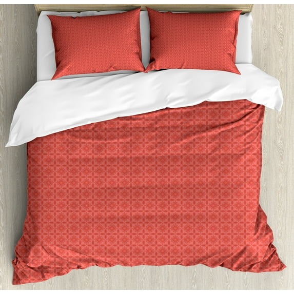 Ambesonne Oriental Duvet Cover Set, Geometric Ornament, 2-Calking, Burnt Sienna and Coral