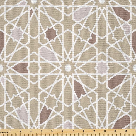 Ambesonne Oriental Fabric by the Yard Microfiber, Classical Neutral Motif, 1 Yard, Pale Sepia Pale Tan