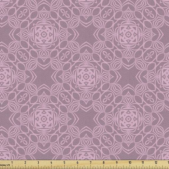 Ambesonne Oriental Fabric by the Yard Upholstery, Arabian Art Curly Scrolls, 5 Yards, Dried Rose Pale Pink
