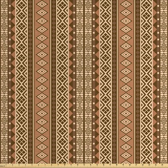 Ambesonne Oriental Fabric by the Yard Upholstery, Rhombuses, 5 Yards, Brown Pale Brown Beige