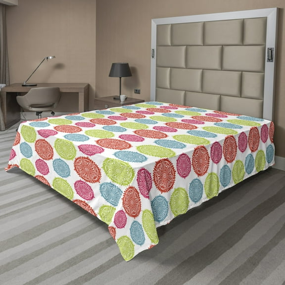 Ambesonne Oriental Flat Sheet, Floral Mandala Inspired, Queen Size, Multicolor
