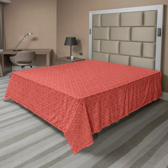 Ambesonne Oriental Flat Sheet, Geometric Ornament, Full Size, Burnt Sienna and Coral