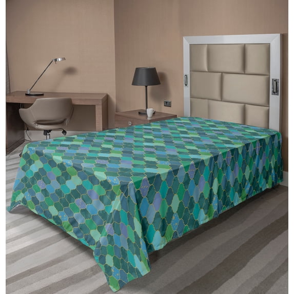 Ambesonne Oriental Flat Sheet, Grunge Art Moroccan Grid, Twin Size, Multicolor
