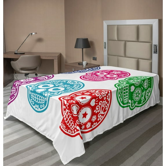 Ambesonne Oriental Flat Sheet, Mexican Festival, TwinXL Size, Turquoise Fuchsia