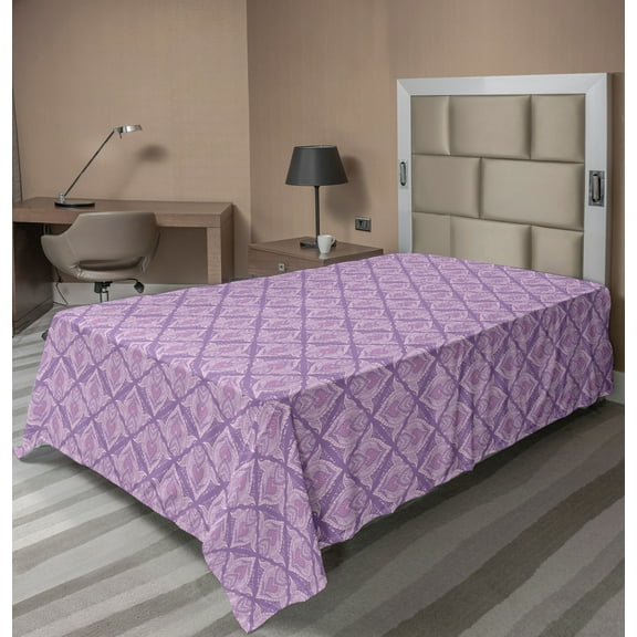 Ambesonne Oriental Flat Sheet, Ornamental Boho Design, Twin Size, Mauve Pale Mauve