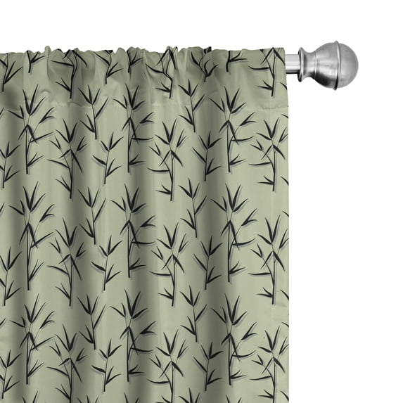Ambesonne Oriental Green Window Curtains, Retro Botanical Leaf, Each 28" W x 63" L, Khaki and Black