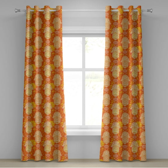 Ambesonne Oriental Grommet Curtain, Folk Style Hand Pattern, 50" x 72", Orange Yellow and White