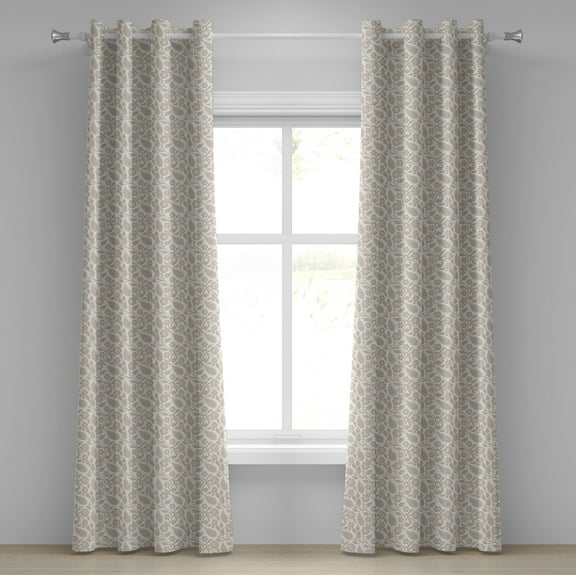 Ambesonne Oriental Grommet Curtain, Middle Eastern Flora, 50" x 96", Beige White