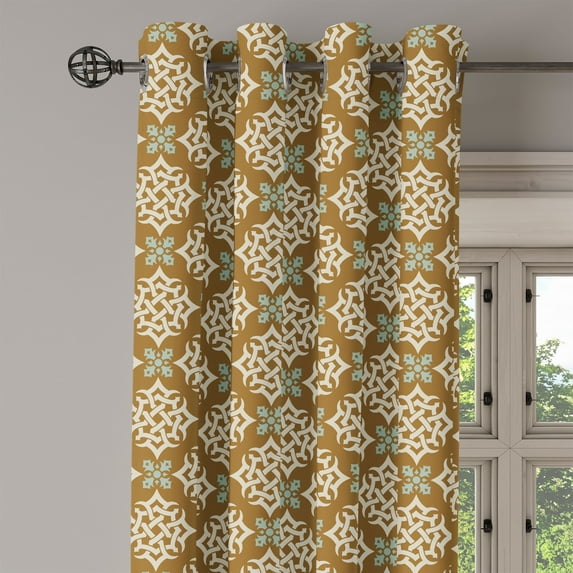Ambesonne Oriental Grommet Curtain Single Panel, Middle Eastern Motifs, 50"x60", Pale Brown Pale Blue