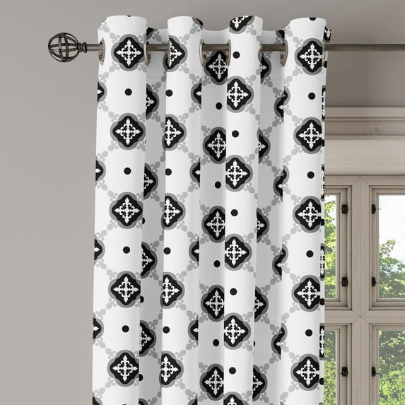 Ambesonne Oriental Grommet Curtain Single Panel, Vintage Moroccan Design, 50"x60", Grey Black and White