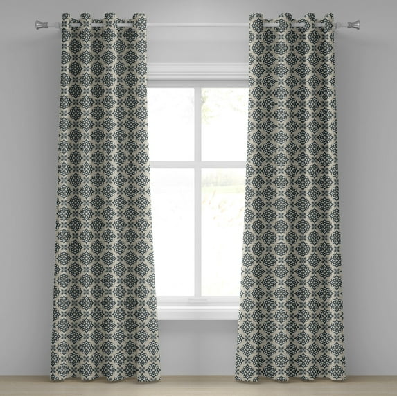 Ambesonne Oriental Grommet Curtain, Timeless Eastern Ornate, 50" x 120", Slate Blue Beige