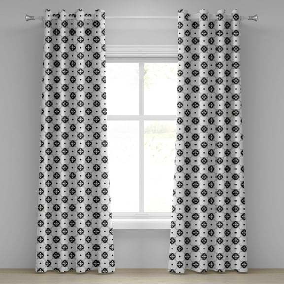 Ambesonne Oriental Grommet Curtain, Vintage Moroccan Design, 50" x 72", Grey Black and White