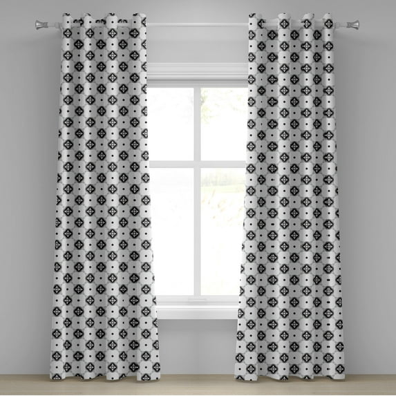 Ambesonne Oriental Grommet Curtain, Vintage Moroccan Design, 50" x 72", Grey Black and White