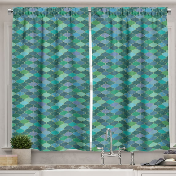 Ambesonne Oriental Kitchen Curtains, Grunge Art Moroccan Grid, 55"x39", Multicolor