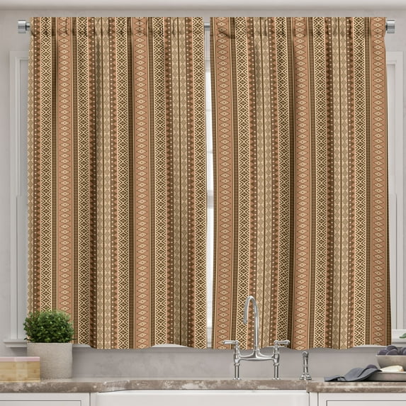 Ambesonne Oriental Kitchen Curtains, Rhombuses, 55"x45", Brown Pale Brown Beige