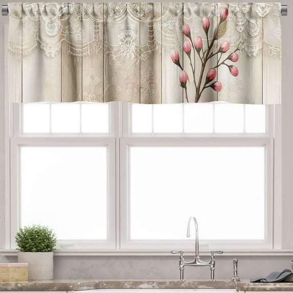 Ambesonne Oriental Lace Print Valance Pack of 2, Retro Eastern, 54"X12", Pale Pink Beige White