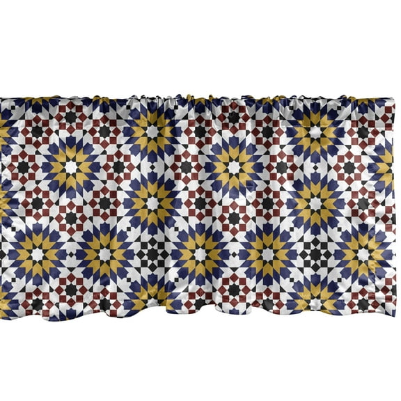 Ambesonne Oriental Moroccan Valance Pack of 2, Floral Geometric, 42"X18", Multicolor