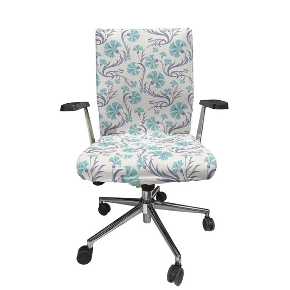 Ambesonne Oriental Office Chair Cover Stretchable High Back, Bohemian Carnation Bloom, Seafoam Purpleblue and Ivory