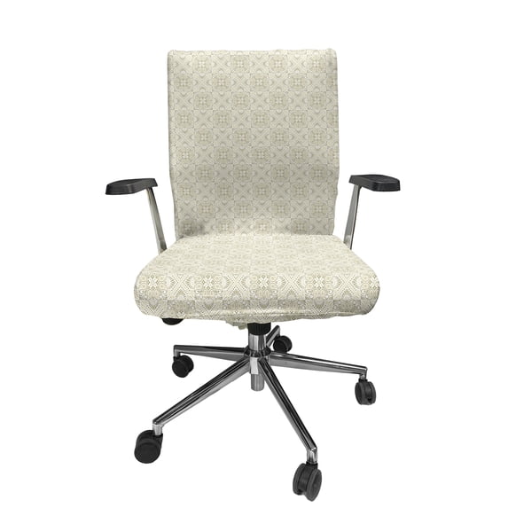 Ambesonne Oriental Office Chair Cover Stretchable High Back, Paisley Inspired Pattern, Grey Yellow Dark Tan