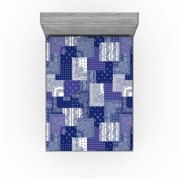 Ambesonne Oriental Pattern Fitted Sheet, Paisley Geometric, California King, Dark Lavender White