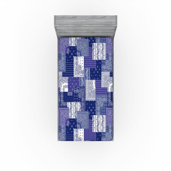 Ambesonne Oriental Pattern Fitted Sheet, Paisley Geometric, Twin XL Size, Dark Lavender White