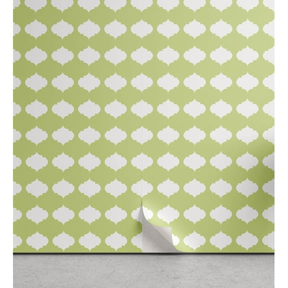 Ambesonne Oriental Peel & Stick Wallpaper for Home, Symmetric Eastern Ornate, 13"x72", Pale Green White