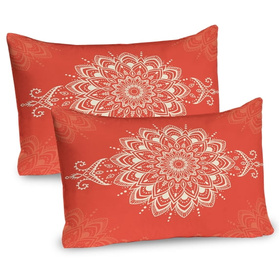 Ambesonne Oriental Pillow Sham 2 Pack, Cosmos Concept Mandala Art, 30"x20", Orange Ivory