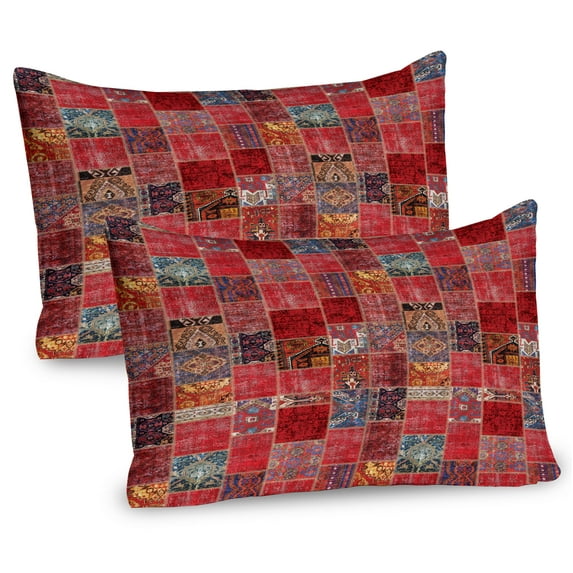 Ambesonne Oriental Pillow Sham 2 Pack, Ethnic Ornamental Squares, 36"x20", Dark Coral Multicolor