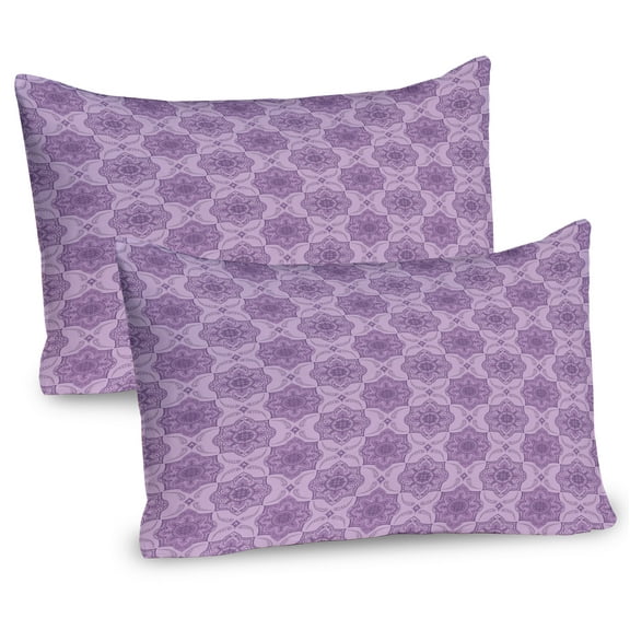 Ambesonne Oriental Pillow Sham 2 Pack, Monochrome Folk Ornament, 36"x20", Pastel Purple Mauve