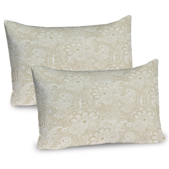 Ambesonne Oriental Pillow Sham 2 Pack, Nature Inspired Art Motif, 26"x20", White and Tan