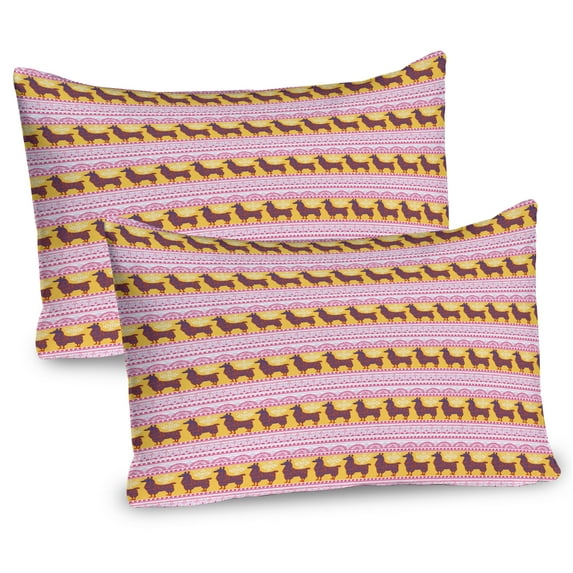 Ambesonne Oriental Pillow Sham 2 Pack, Ornamental Alpaca or Llama, 30"x20", Mustard Burnt Orange
