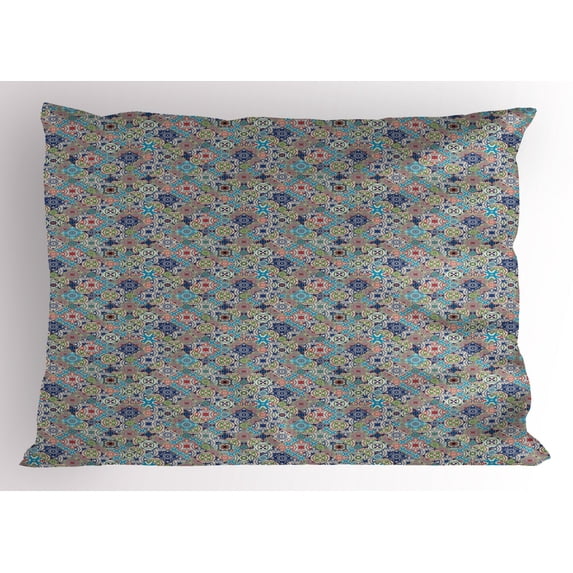 Ambesonne Oriental Pillow Sham, Patchwork Mosaic Tiles, 26" X 20", Multicolor