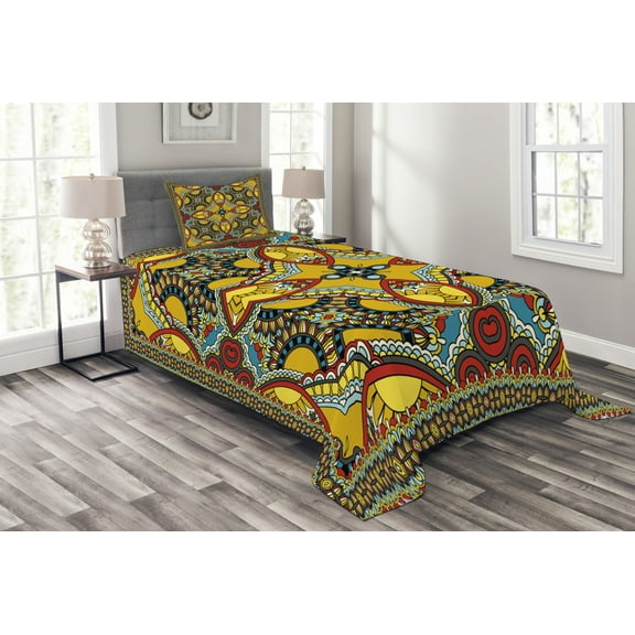 Ambesonne Oriental Quilted Bedspread Set 2 Pcs, Middle Orient Eastern, Twin Size, Multicolor