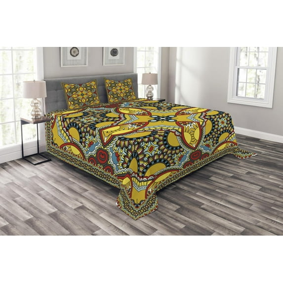 Ambesonne Oriental Quilted Bedspread Set 3 Pcs, Middle Orient Eastern, Queen Size, Multicolor
