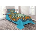 thumbnail image 1 of Ambesonne Oriental Quilted Coverlet 2 Pcs, Mandala Floral, Twin Size, Orange and Blue, 1 of 2