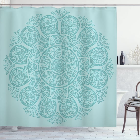 Ambesonne Oriental Shower Curtain, Abstract Round Mandala Art, 69"Wx70"L, Almond Green