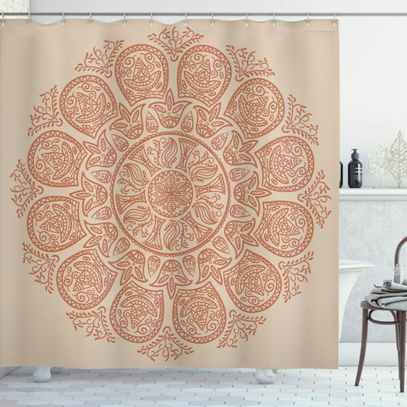 Ambesonne Oriental Shower Curtain, Abstract Round Mandala Art, 69"Wx75"L, Almond Salmon