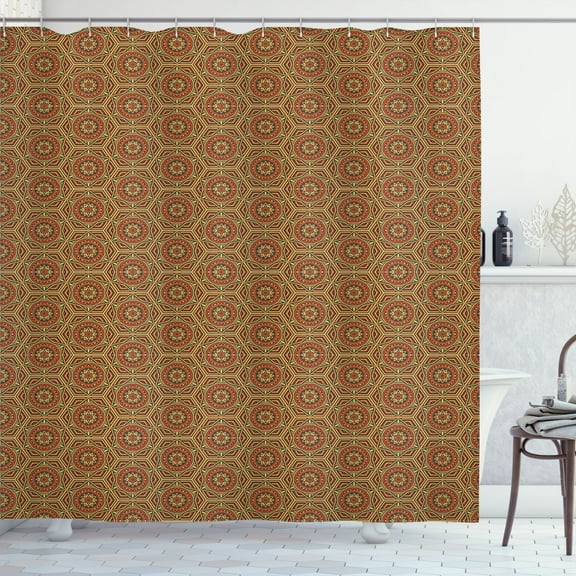Ambesonne Oriental Shower Curtain, Antique Flourishes, 69"Wx84"L, Burnt Orange Hunter Green