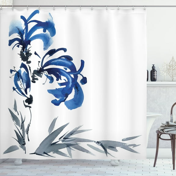 Ambesonne Oriental Shower Curtain, Brushstroke Work of Art, 69"Wx84"L, Blue Grey