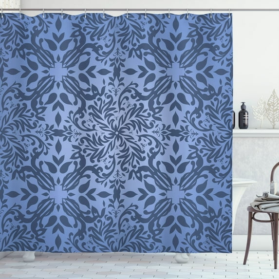 Ambesonne Oriental Shower Curtain, Curly Mandala Flowers Art, 69"Wx75"L, Slate Blue