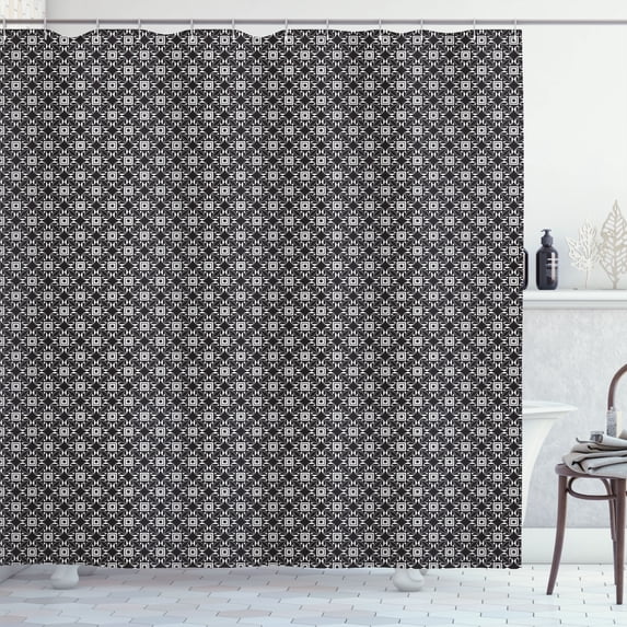 Ambesonne Oriental Shower Curtain, Ethnic Flower Like Pattern, 69"Wx75"L, Black Off White