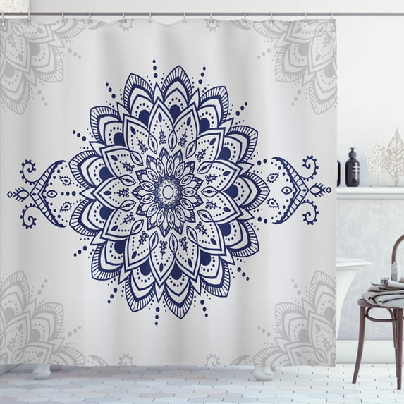 Ambesonne Oriental Shower Curtain, Floral Monochrome Pattern, 69"Wx75"L, Dark Sky