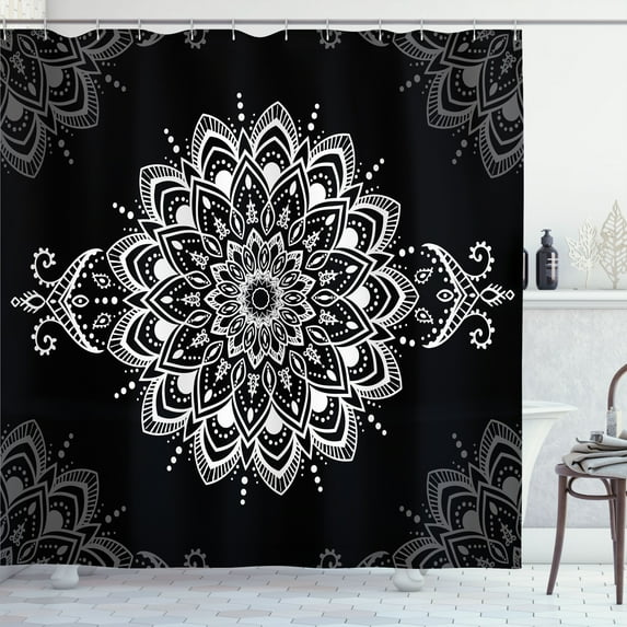 Ambesonne Oriental Shower Curtain, Floral Monochrome Pattern, 69"Wx84"L, Black White