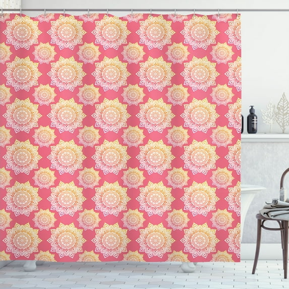 Ambesonne Oriental Shower Curtain, Mandala, 69"Wx70"L, Pastel Pink Marigold