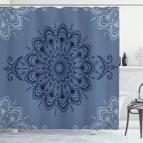 Ambesonne Oriental Shower Curtain, Mandala Art Design Floral, 69"Wx75"L, Night Blue