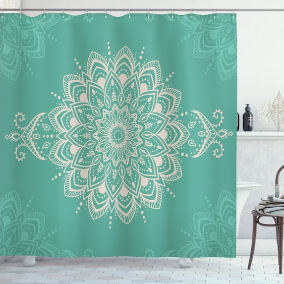 Ambesonne Oriental Shower Curtain, Mandala Art Design Floral, 69"Wx75"L, Seafoam Eggshell
