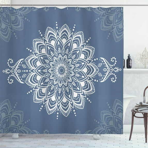 Ambesonne Oriental Shower Curtain, Mandala Art Design Floral, 69"Wx84"L, Blue Grey