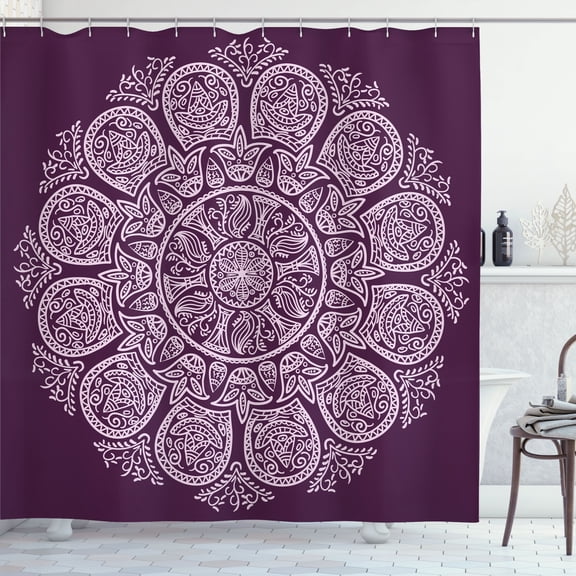 Ambesonne Oriental Shower Curtain, Mandala Design Abstract, 69"Wx70"L, Plum Lilac
