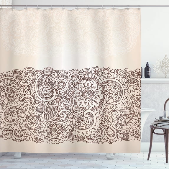 Ambesonne Oriental Shower Curtain, Mandala Paisley Pattern, 69"Wx75"L, Brown Tan